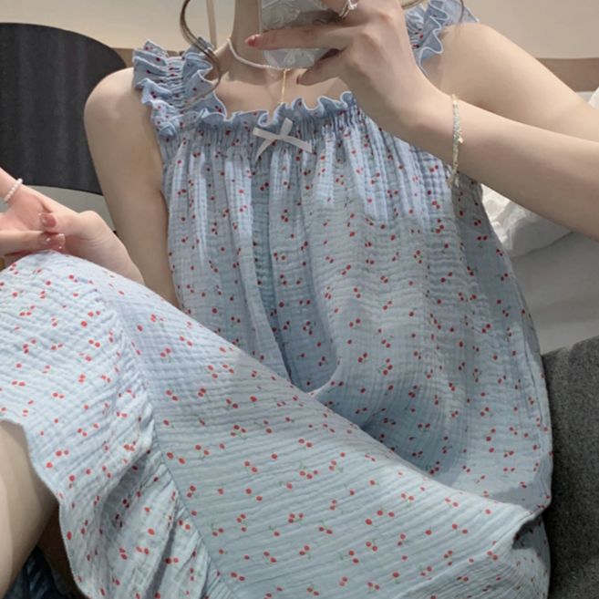 딜라이트홈 체리러플 원피스 잠옷 홈웨어 파자마