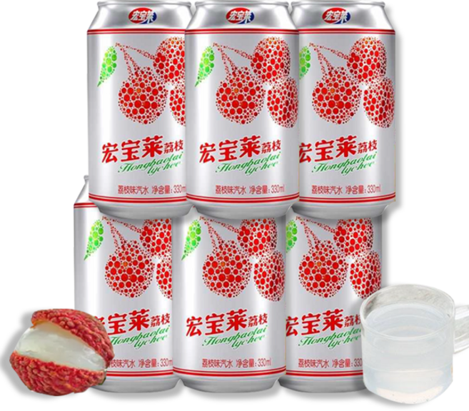 홍홍 중국식품 홍바오라이 홍보라이 리치 음료 캔 탄산음료 중국음료수 중국간식, 6개, 330ml