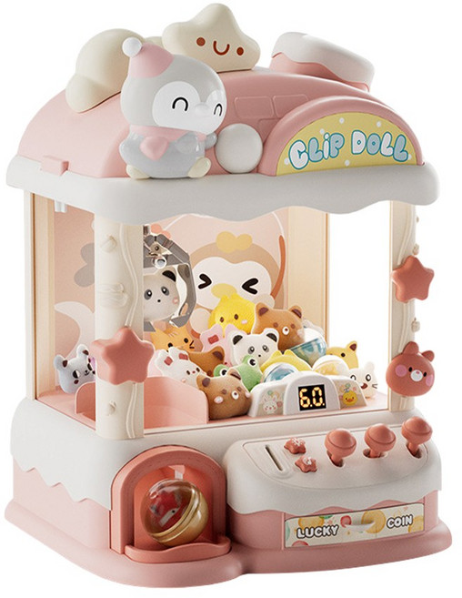 夾娃娃機 聲光音效企鵝抓物遊戲機, 粉-F, 1個