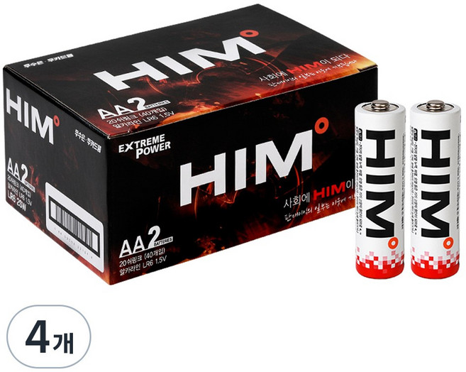 힘 알카라인 AA건전지 벌크, 40개입, 4개