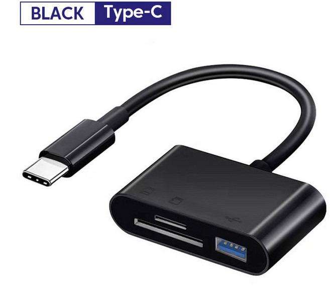 USB 유형 카드 판독기 in TF SD 마이크로 메모리 변환기 어댑터 전화 애플제품 호환 Huawei 삼성, black, 1개