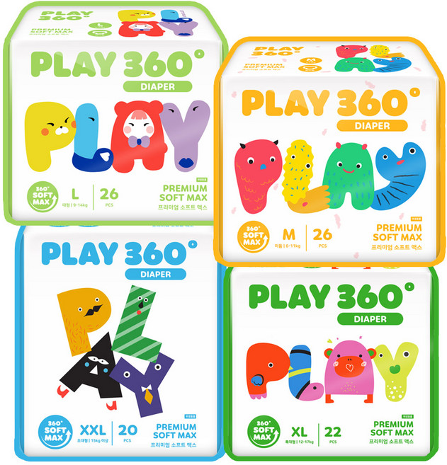PLAY 360도 프리미엄 팬티기저귀 1팩~4팩 골라담기 6-17kg, 80매, 5단계