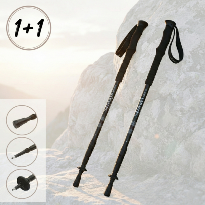 오늘의꾹 초경량 안티쇼크 길이조절 일자형 3단 등산스틱, 2개, 블랙