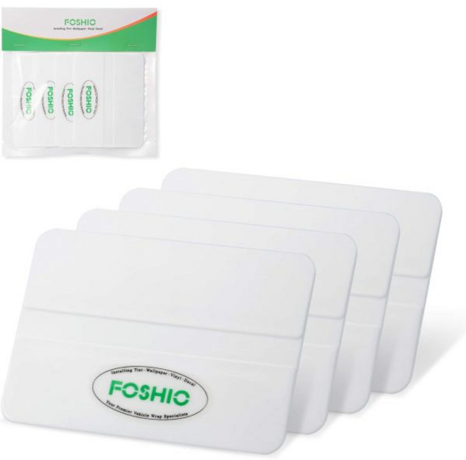 포시오 4개 세트 전문가용 자동차 비닐 적용 도구 4인치 경제적인 스퀴지 창문 틴팅 데칼 간판 제작 필름 설치용 흰색 폴리프로필렌 플라스틱 스크래퍼, 포시오 4개 세트 전문가용 자동차 비닐 적용 도구 4인