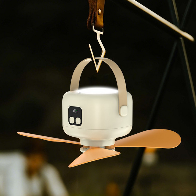 BOACE 야외 캠핑 실링팬+탁상용 선풍기( 받침대 포함 )+캠핑랜턴 3in1 다용도 휴대용 선풍기, 화이트 10400mAh