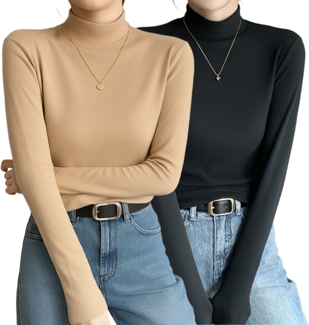 도도미아 여성 도톰기모 목폴라 반목티 긴팔 티셔츠 2종 세트