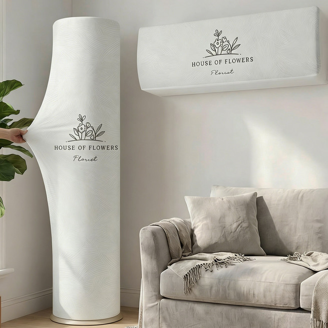 KEMEI 에어컨커버 2 in 1 커버세트 거실올핏 스판에어컨기먼지커버, 미소가 따뜻해지다, 회색