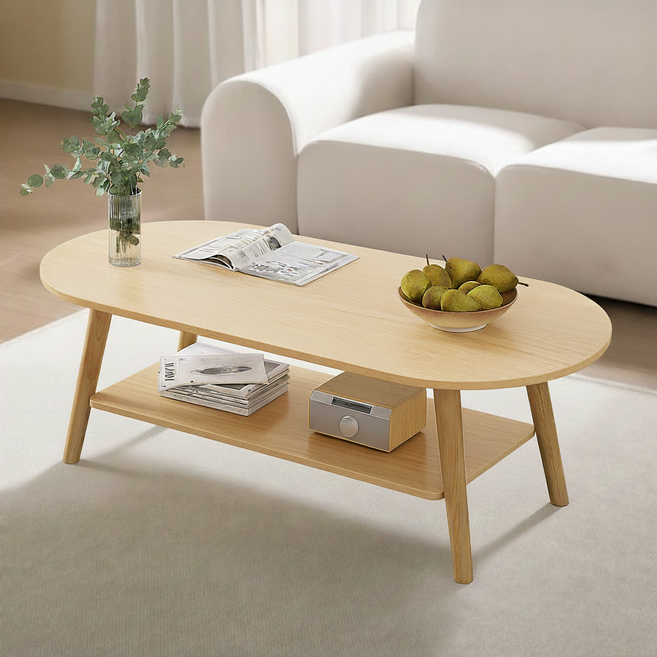 태영스토어 우드 라운드 거실 리빙 선반 테이블