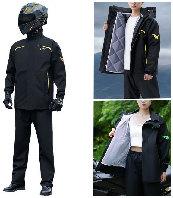 방한 오토바이 우비 상하의 세트 초강력 방수 보온 배달우비, 블랙-솜충전