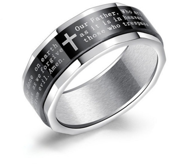 에르모사제이 맨즈 MR007 써지컬 스틸 블랙 십자가 주기도문 남자 반지