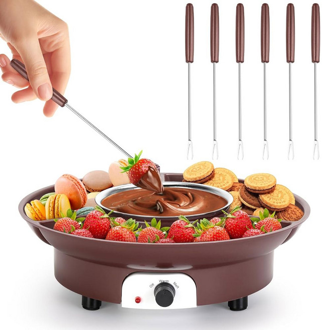 버터 분수 멜팅 6개가 머신(커피) 초콜릿 포크 포트 귀여운 283.5g(10온스) 밀크 있는 세트 초콜릿 캔디용 미니 워머 퐁듀 전기 치즈, 커피.