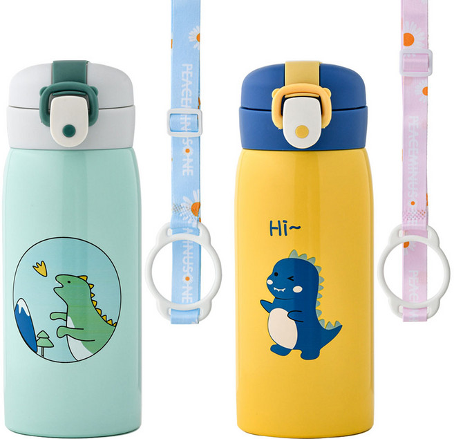 코코메이트 원터치 보온보냉 공룡 텀블러(350ml) 스트랩세트, 민트+옐로우, 1개