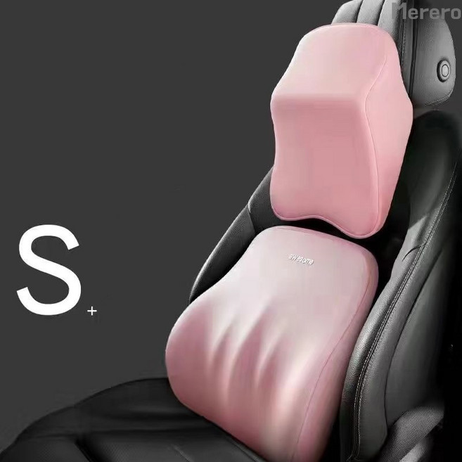 Merero 차량용 메모리폼 목쿠션 차량용허리쿠션 2종세트, 1세트, 핑크 목베개+허리쿠션