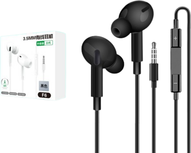 3.5MM有線耳機 升級版三代 F6, 黑色-銅環喇叭3.5mm, 128-71