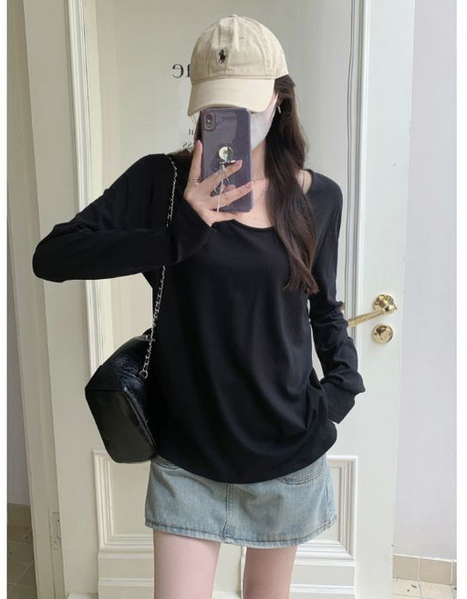 微透純棉長袖T恤 女裝打底衫 寬鬆版型 基礎百搭上衣