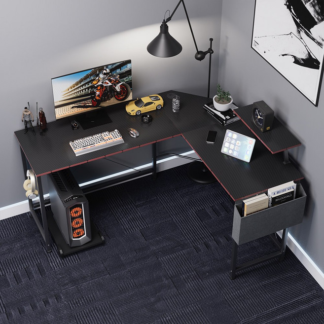 월로덴 L형 컴퓨터 책상 게이밍 책상 코너형 책상, 탄소섬유블랙