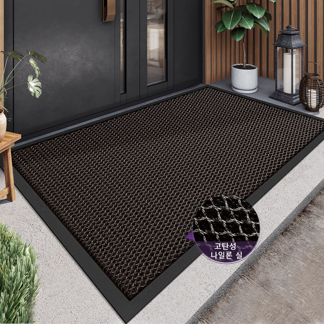 DEXI 1개 현관매트 바닥 출입구 발판 매트 웰컴 현관 미끄럼방지 현관 발매트 패턴 베란다 신발장, 갈색