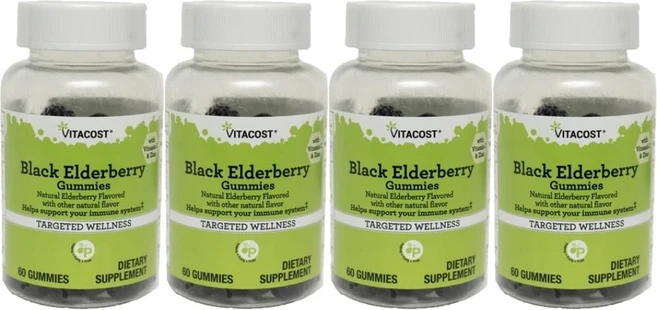 비타코스트 블랙 엘더베리 비타민 C 아연 구미 젤리, 4개, 60정 - 쿠팡