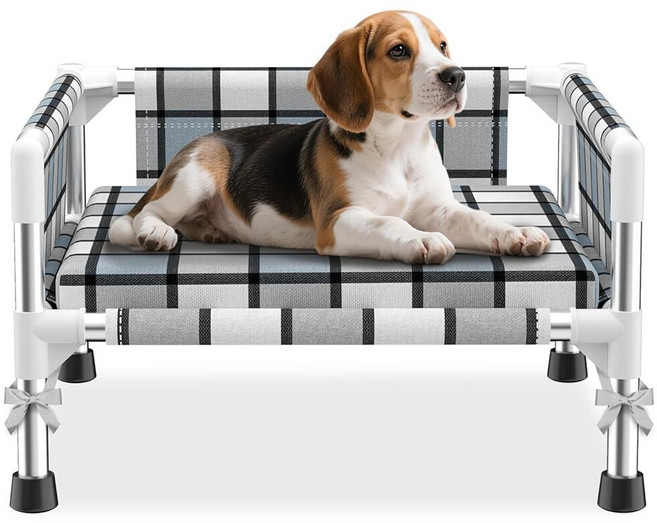높은 야외 강아지 침대 - 난간이 있는 시원하고 세탁 가능한 침대 내구성 및 통기성 면 메시 반려동물 해먹 스테인리스 스틸 파이프 프레임 포함 소형 반려동물용 (쿠션-S), Cushion-S