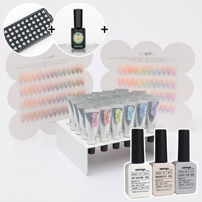 아밍고 에어핏 그라젤 23종 오샤인 마그네틱 럭키탑 거치대 스펀지 풀세트 + 차트판 + 팔레트 + 보석스톤 50알 + 지젤리베이스 증정, 1, 10g