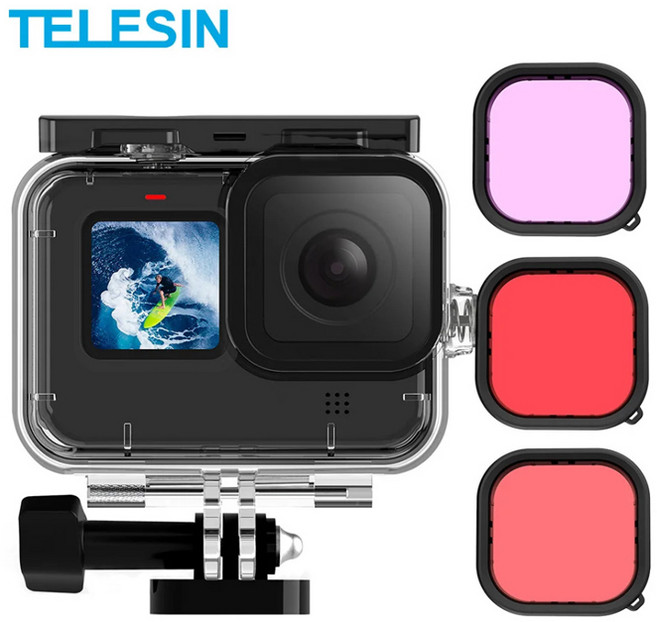 TELESIN 텔레신 고프로 히어로 12 / 11/ 10 / 9 호환 방수하우징 보호케이스 레드필터, 1개, WTP-904
