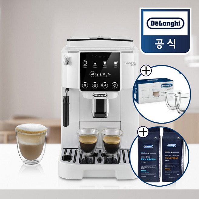 카푸치노잔+원두 증정 드롱기 전자동 커피머신 롱 화이트 KRECAM220.20.W