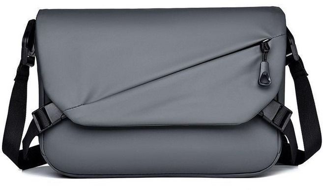 男士斜挎包胸包大容量防水休閒單肩運動揹包郵差包, 灰色