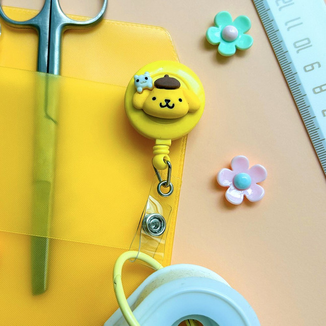 간호사 테이프걸이 릴홀더 사원증 캐릭터 파츠 너스피아 시나모롤 키티 폼폼푸린 쿠로미, 1개, 옐로우폼폼푸린_릴홀더