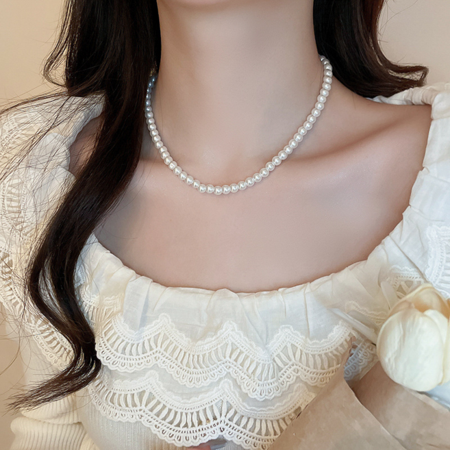 [MNC] 진주 목걸이 3mm 4mm 6mm 8mm 10mm 12mm 상큼 달콤 내추럴 스타일 액세서리 럭셔리한 디자인의 고급스러운 레이어드 체인 길이 47.5cm 단품