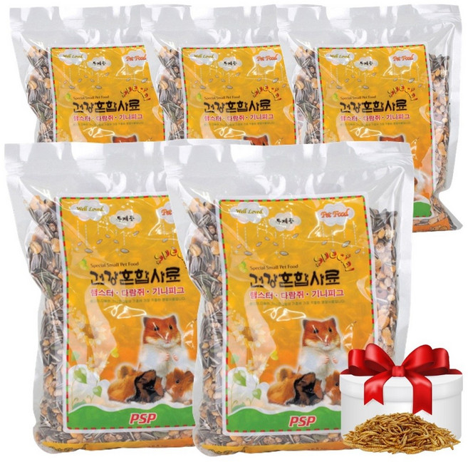 PSP 건강혼합 햄스터사료 600g*5개+건조밀웜 30g, 5개, 600g