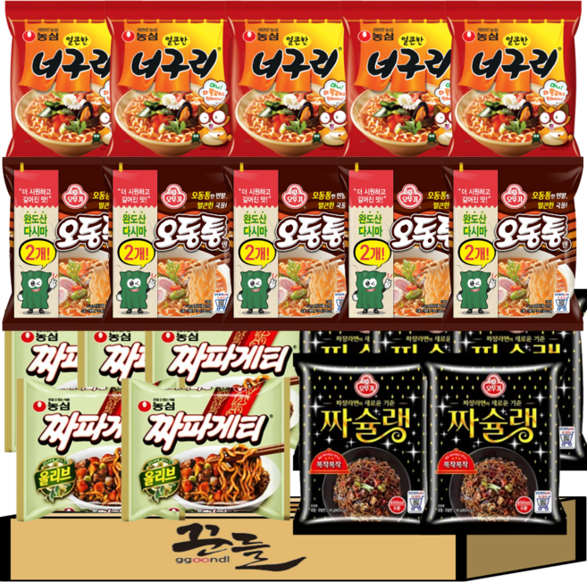 인기봉지라면 4종 세트(짜파5+너구리5+오동통면5+짜슐랭5)