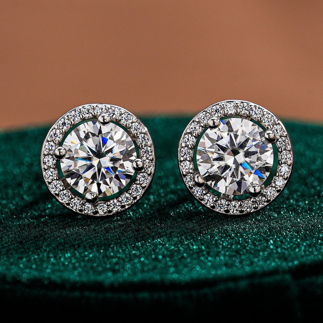 모이사나이트 귀걸이 1캐럿 원형 모조 다이아몬드 귀걸이