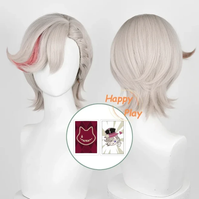 폰테인 리넷 리니 코스프레 게임 가발 애니메이션 코스프레 가발 내열성 합성 헤어 32cm 82cm, 02 Lyney Wig and Poker