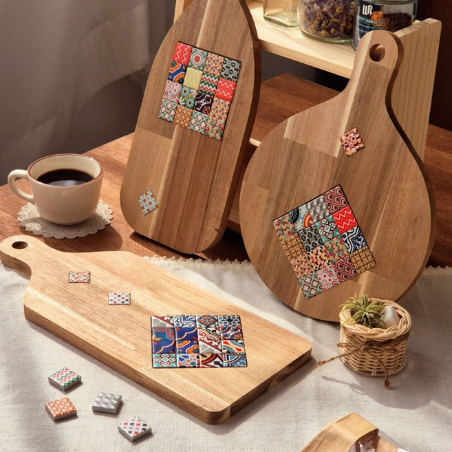 목공 체험 DIY 나무 원목 플레이팅 타일 만들기 도마형 트레이 디지우드, 사각형 타입 (라운드가공 없음), 1개