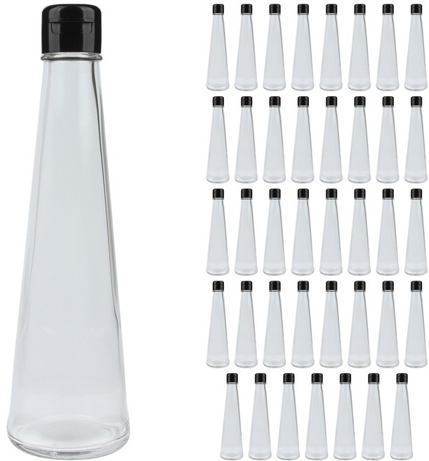 삼각 투명 소스 유리병+원터치캡 블랙, 40개, 200ml