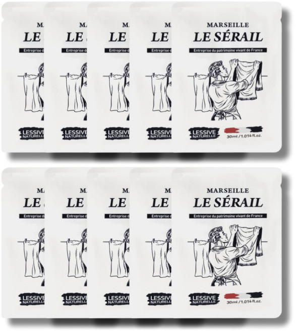 르세라이 마르세유 여행용 1회용 간편 세탁세제 패키지, 10개, 30ml
