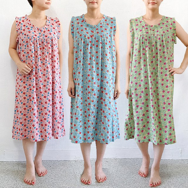 허니마마 앤 뽀송한 국산 순면 원피스 잠옷 빅사이즈 엄마 홈웨어 임부복 여름 실내복