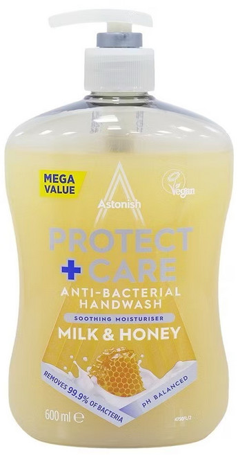 Astonish Protect + Care 抗菌洗手液 舒緩保濕 600ml, 1個, 牛奶蜂蜜