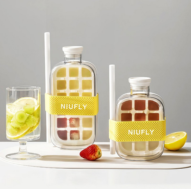 NIUFLY 2in1 얼음 트레이 휴대용 얼음컵 빨대 물병 실리콘 얼음틀 원터치 얼음 메이커, 1개, 흰색