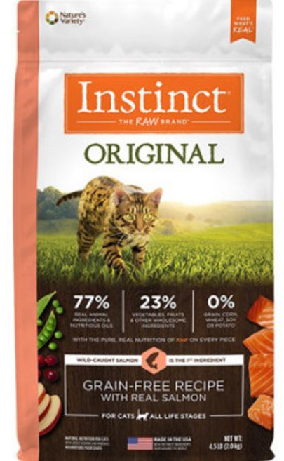 Instinct 原創系列 無穀配方 鮭魚 貓糧 全貓糧 Omega脂肪酸亮毛護膚 易消化 全齡貓適用, 4.5kg, 1個, 乾魚
