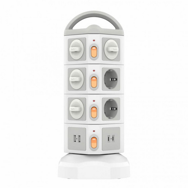 쇼핑킥 타워 멀티탭 4000W고용량 14구 USB 타워형멀티탭 캠핑 안전 멀티콘센트 2M (안전커버 포함), 1개, 타워형 멀티탭 14구
