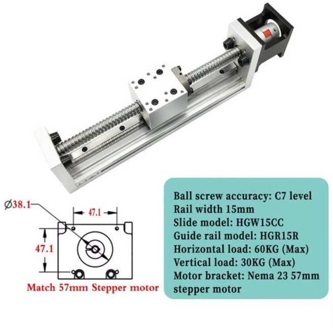 단일 선형 가이드 전기 핸드휠 슬라이딩 테이블 액추에이터 XYZ 축 CNC SFU1605/1610 볼 스크류 50-1200mm 너비 60mm, For Nema23 Bracket, SFU1610-50mm Stroke, 1개
