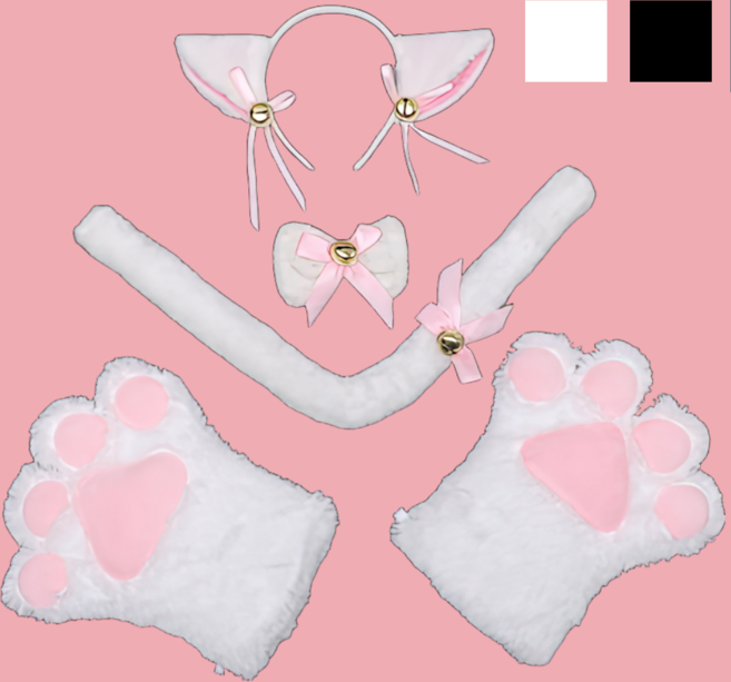 월드맘 할로윈 고양이 코스프레 코스튬 소품 세트, 화이트