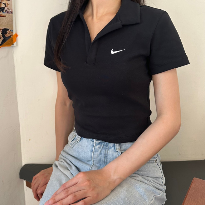 나이키 CT85 여성 반소매 폴로 크롭티 여성 반팔 데일리 블랙