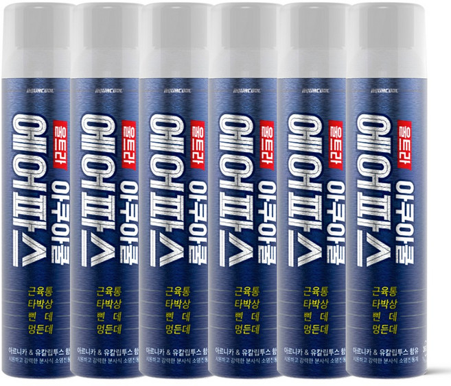 아쿠아쿨 울트라 에어파스 250ml / 쿨링 냉각파스 근육통 타박상 삔데 멍든데, 1개입, 6개