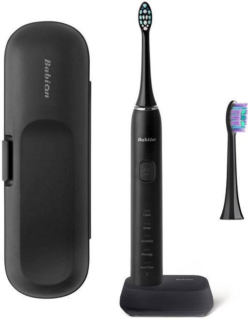 바비온 퍼펙트케어 퓨어슬림 음파 전동칫솔 + 칫솔모2P + 무선충전거치대 + 케이스, 블랙, 1개