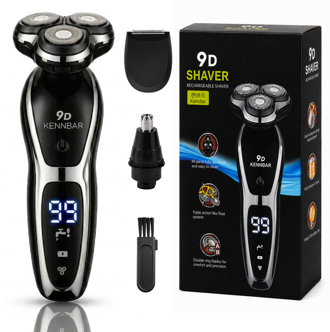 켄바르 남자 3헤드 전기 면도기 전동 생활방수, 블랙, JNYN260309KC01(LED)