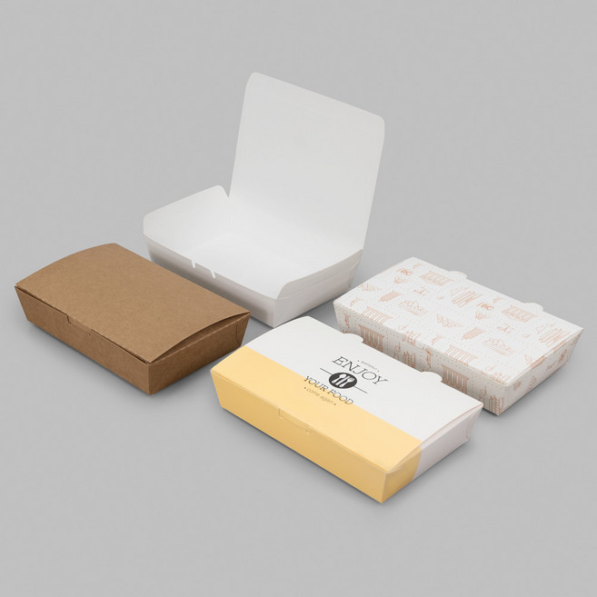 일회용 김밥 만두포장용기 코팅 종이도시락 3호, 1세트, 50개입, 백색