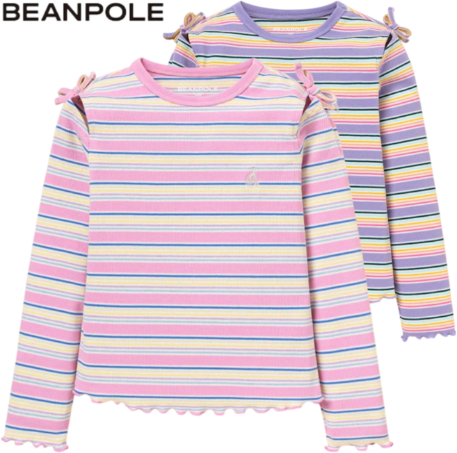 [매장발송] 빈폴키즈 여아 티셔츠 봄 간절기 초등 등원룩 골지 스트라이프