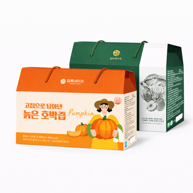 일등네이처 양배추즙 호박즙 유기농양배추즙 늙은호박즙 총 2박스 (60포), 2.7L